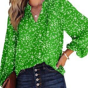 Dokotoo Vibrant Green Floral Women's Blouse